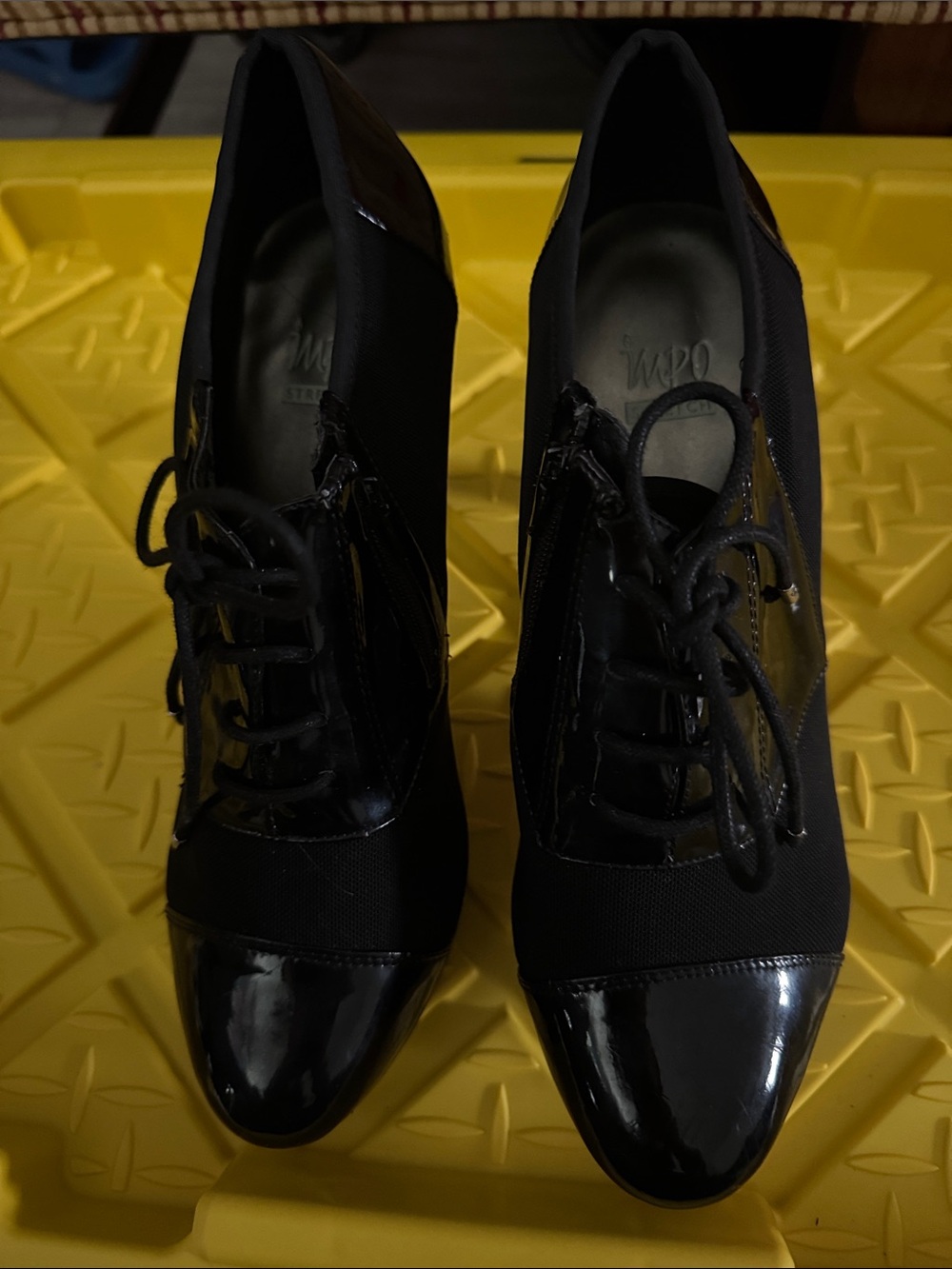 Black Women's Lace-Up Patent Toe Heels - , Elegant Office Pumps